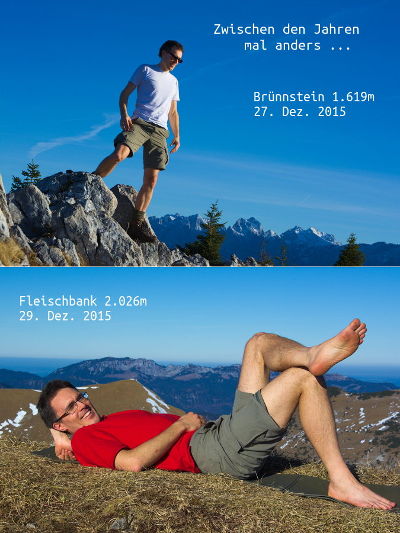in shorts on the mountain