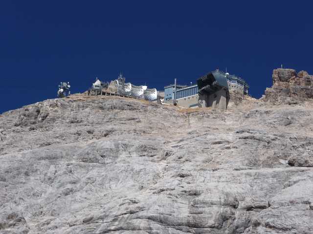 The peak of the Zugspitze from the Platt. Looks like the secret (yeah) base of some evil overlord in a 1970 James Bond movie.