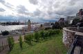 Terrace of the youth-hostel: view of the Landungsbrücken and the most northern vineyard in Germany.