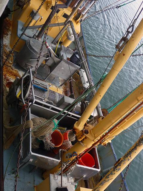 Shrimp(Krabben-)-fishing-boat with gear to wash and cook the catch right on the ship.